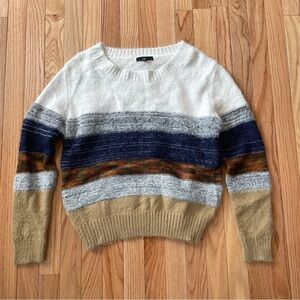 Striped Cozy Knit Neutral Colorblock Sweater Womens Small White Cabin Nordic